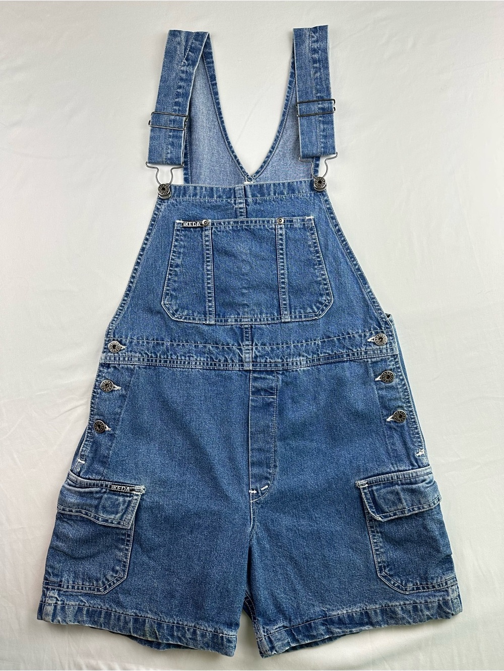Vintage 90’s Ikeda Denim Overalls Shortalls Cargo Bib Utility Shorts Retro Small